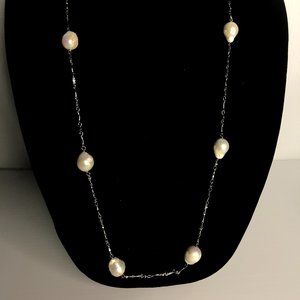 Stainless necklace with large Freshwater Cultured